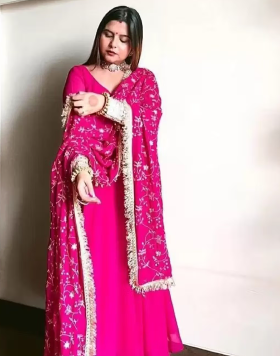 Flared Gown With Dupatta - Image 3