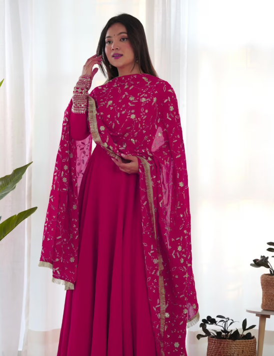 Flared Gown With Dupatta - Image 4