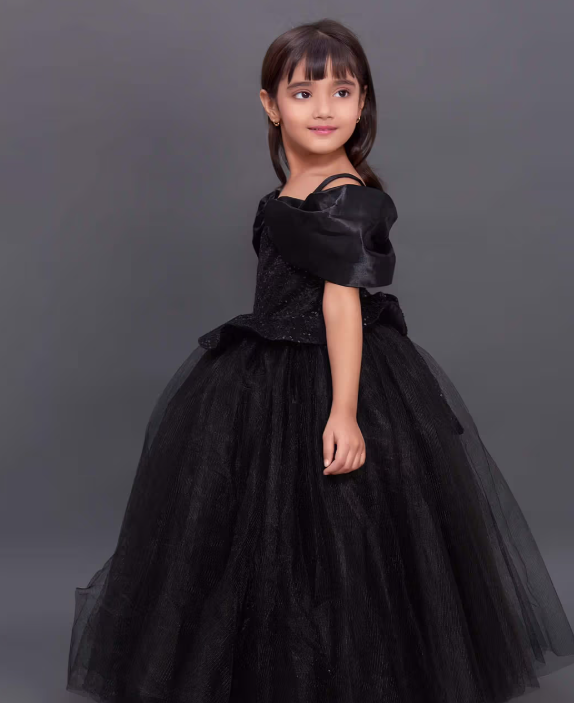Offshoulder Sequins Bow Gown -Black - Image 3