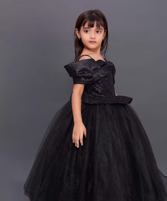 Offshoulder Sequins Bow Gown -Black - Image 4