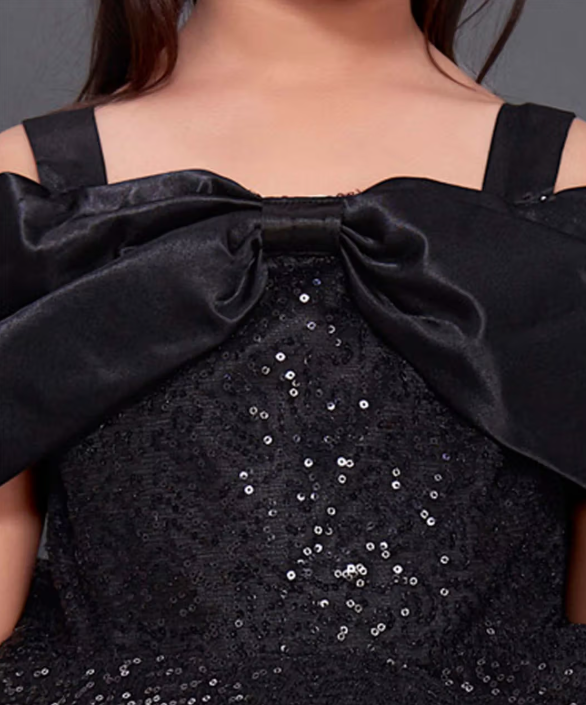 Offshoulder Sequins Bow Gown -Black - Image 5