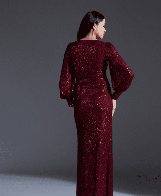 Red Sequin V neck Gown - Image 2