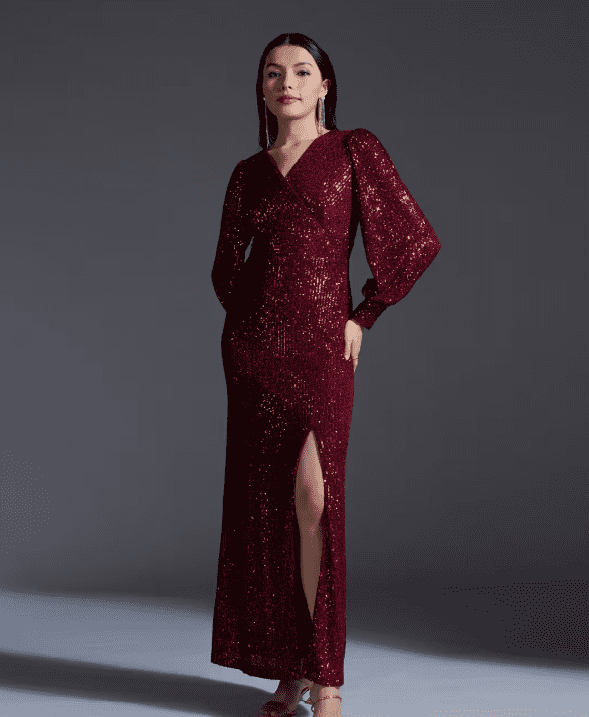 Red Sequin V neck Gown - Image 4