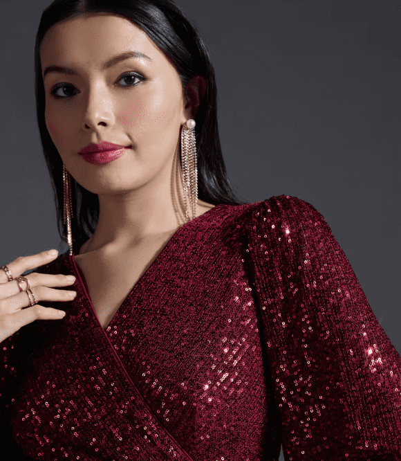 Red Sequin V neck Gown - Image 5