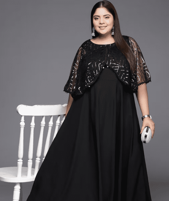 Plus Size Geometric Print Crepe Gown